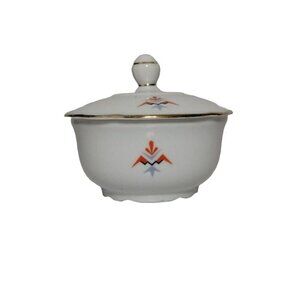 Bavaria Round Botanical Porcelain Mid‎ Century Sugar Dish with Lid Germany